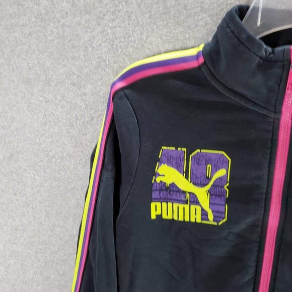Puma Women Jacket Medium Black Yellow Pink Neon‎ Rudolf Dassler 40 Logo Full Zip - Picture 10 of 11